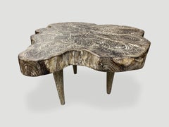 Andrianna Shamaris Amorphous Three Leg Cerused Teak Wood Side Table