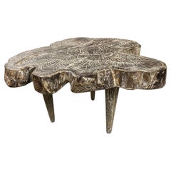 Andrianna Shamaris Amorphous Three Leg Cerused Teak Wood Side Table