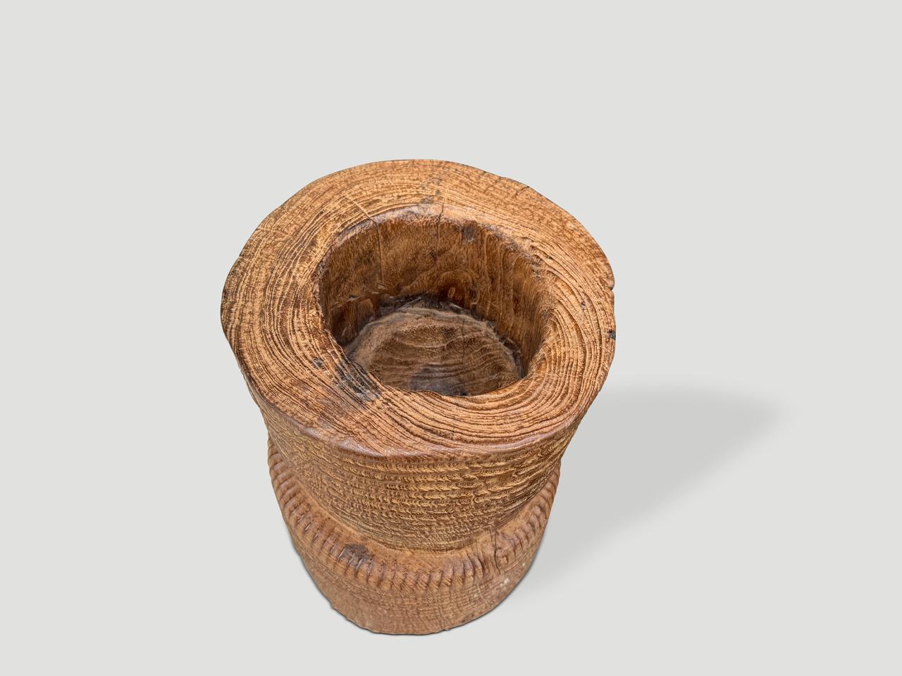 Organic Modern Andrianna Shamaris Ancient Teak Wood Side Table or Mortar For Sale