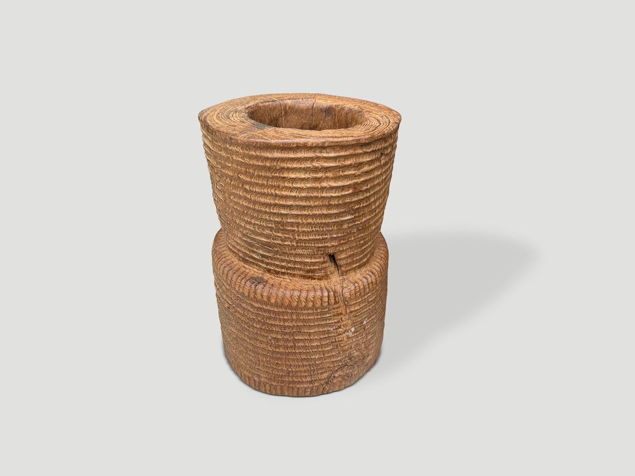 Contemporary Andrianna Shamaris Ancient Teak Wood Side Table or Mortar For Sale