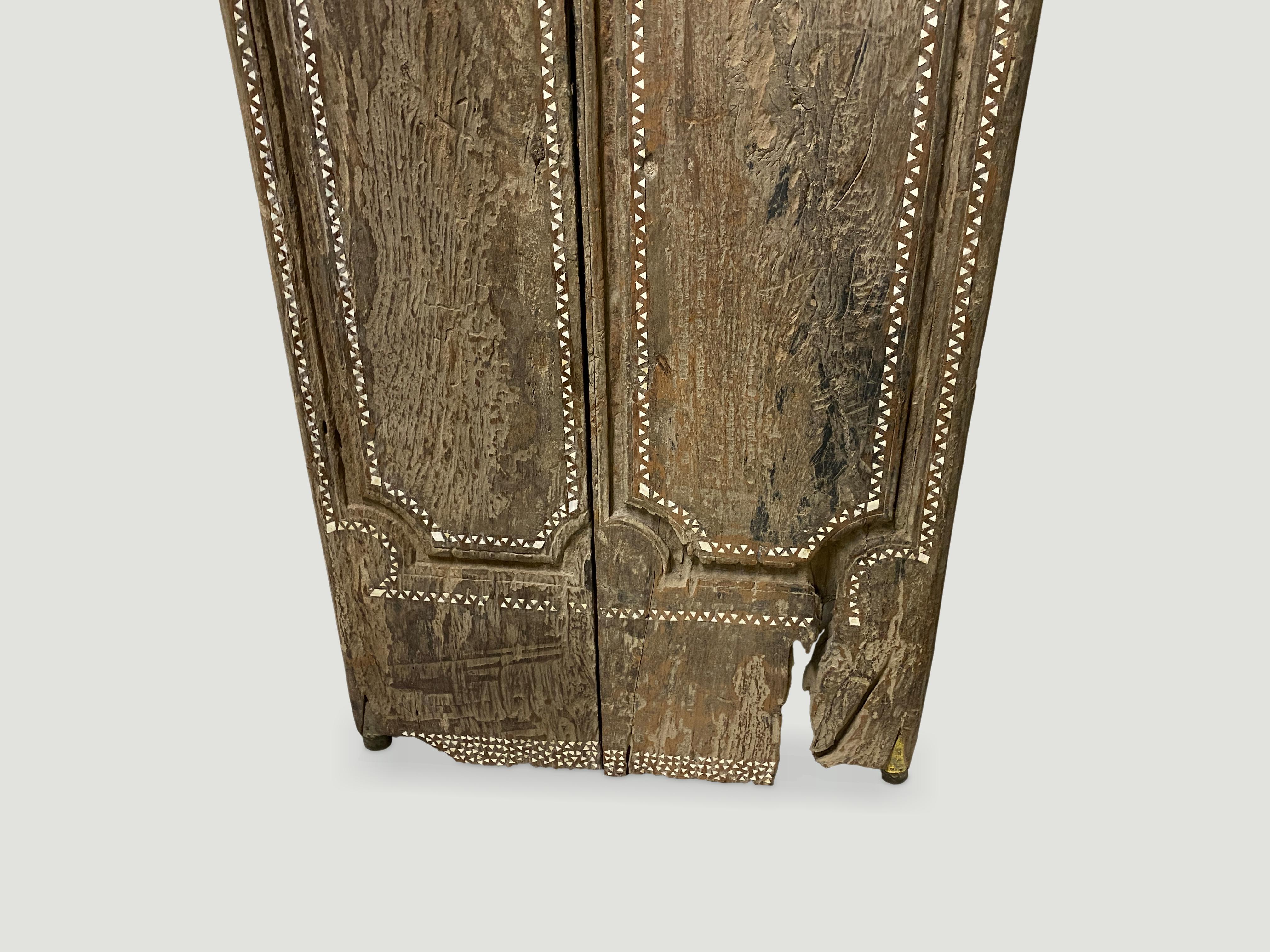 Andrianna Shamaris Ancient Teak Wood Temple Door with Shell Inlay In Good Condition In New York, NY