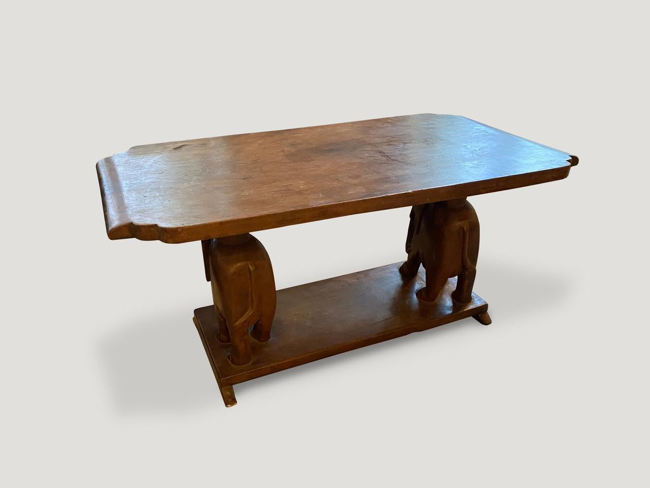 Andrianna Shamaris Antique African Elephant Base Coffee Table In Excellent Condition In New York, NY