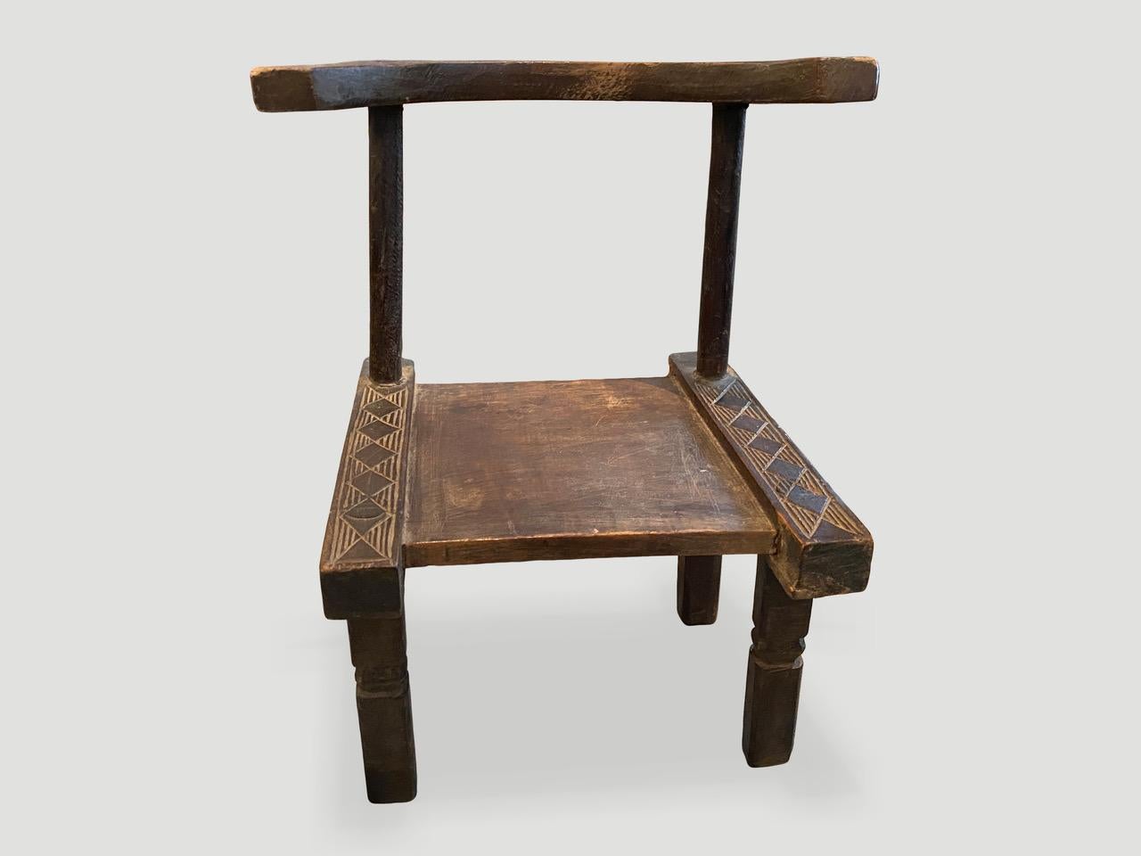 Primitive Andrianna Shamaris Antique African Wooden Chair or Side Table For Sale