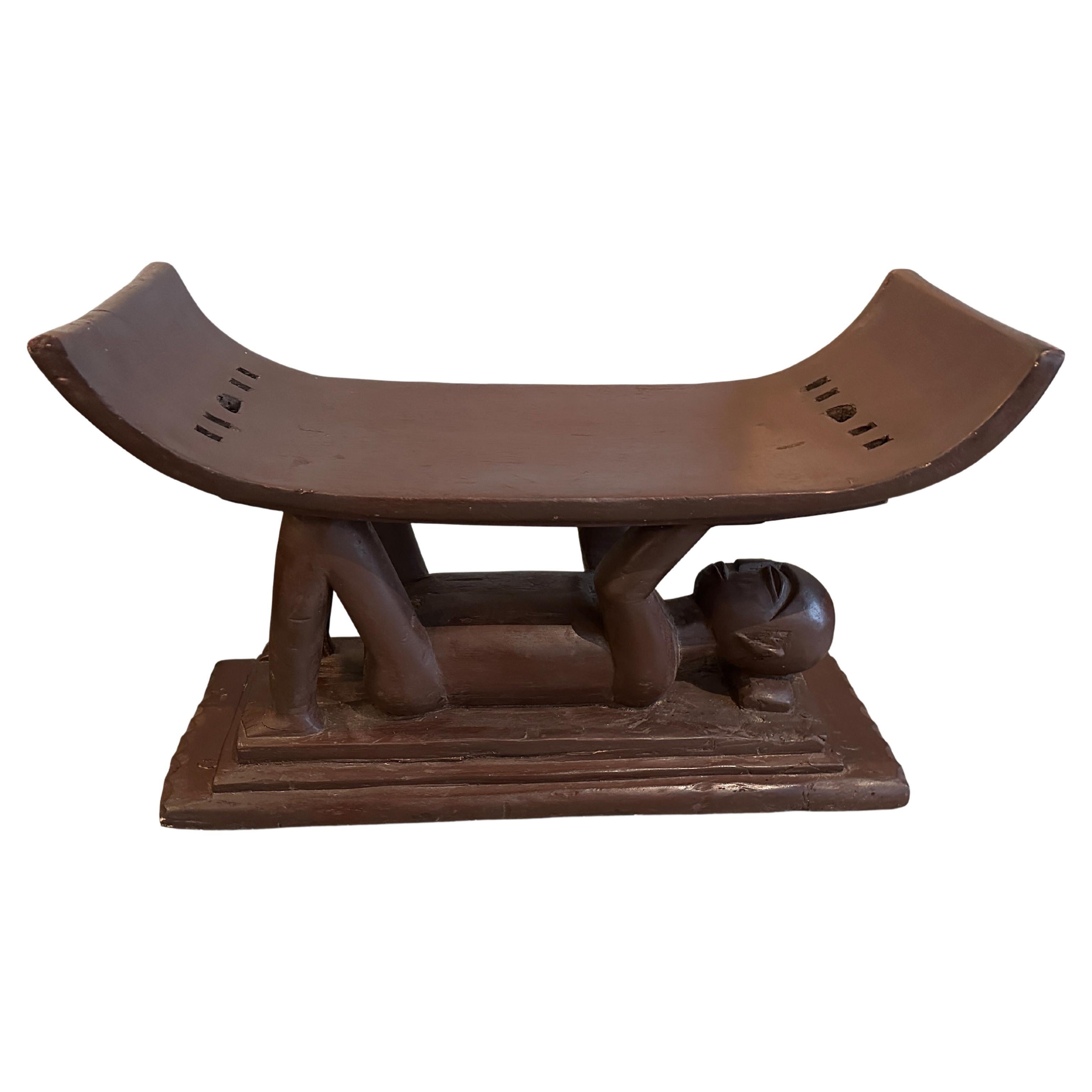 Andrianna Shamaris Antique Ashanti Stool with a Hand Carved Monk For Sale