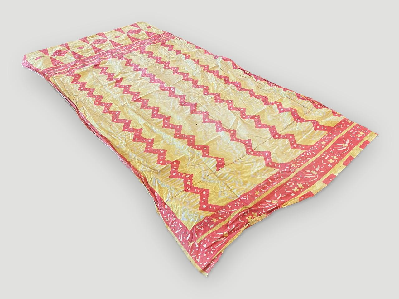 Beautiful antique ceremonial sarong from Bali. There are so many uses for these soft cotton batiks. Batik is an Indonesian technique of wax-resist dyeing applied to the entire textile. We have a collection. The price reflects one. All worn, soft