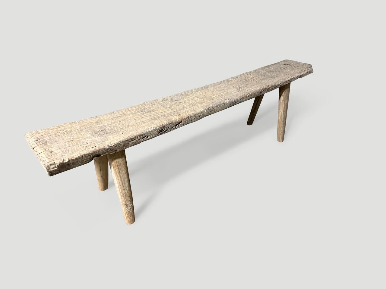 Organic Modern Andrianna Shamaris Antique Bleached Teak Wood Bench For Sale