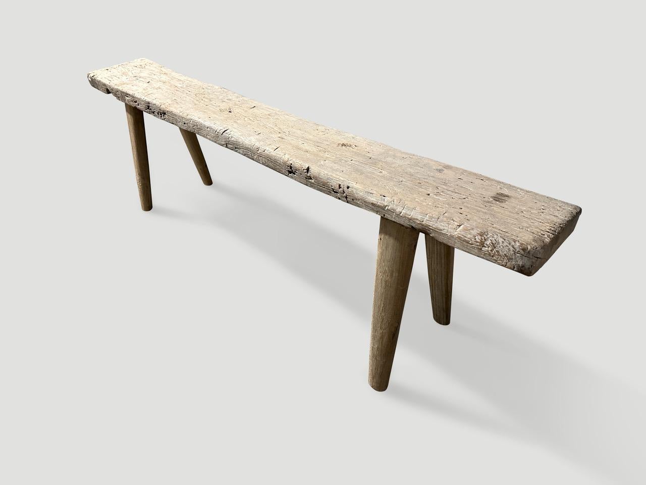 Indonesian Andrianna Shamaris Antique Bleached Teak Wood Bench For Sale