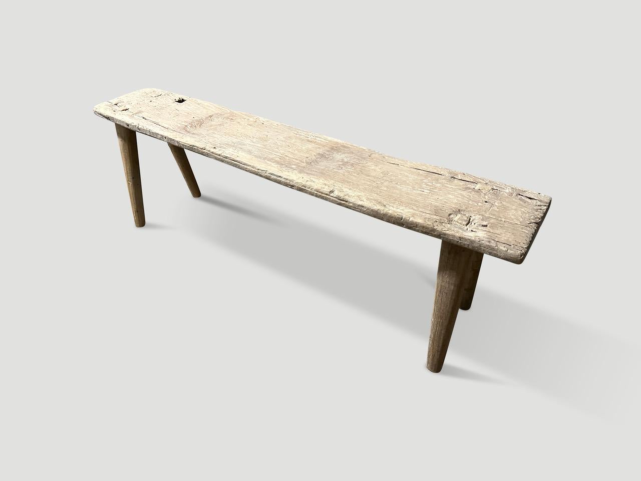 Andrianna Shamaris Antique Bleached Teak Wood Bench In Excellent Condition For Sale In New York, NY