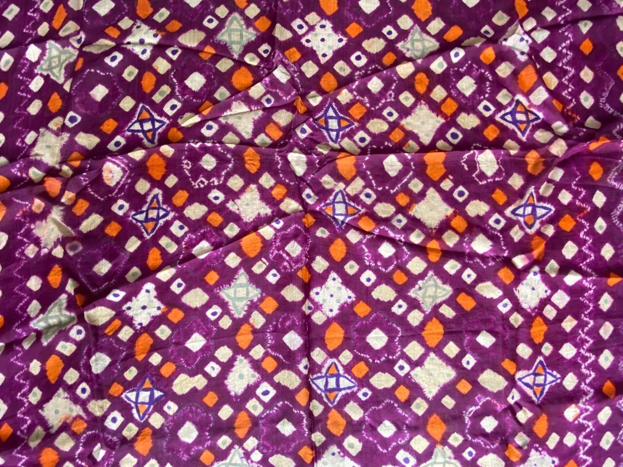 Textile de soie antique orange brûlé et violet en vente 3