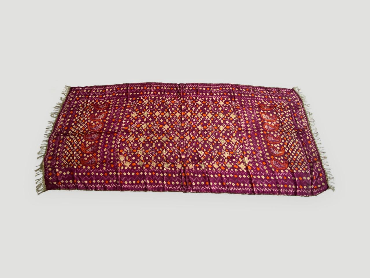 Tribal Antique Burnt Orange and Purple Silk Textile For Sale