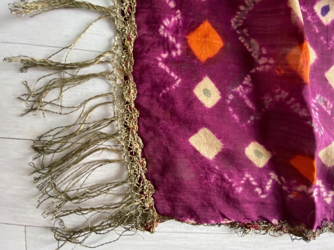 20th Century Antique Burnt Orange and Purple Silk Textile For Sale