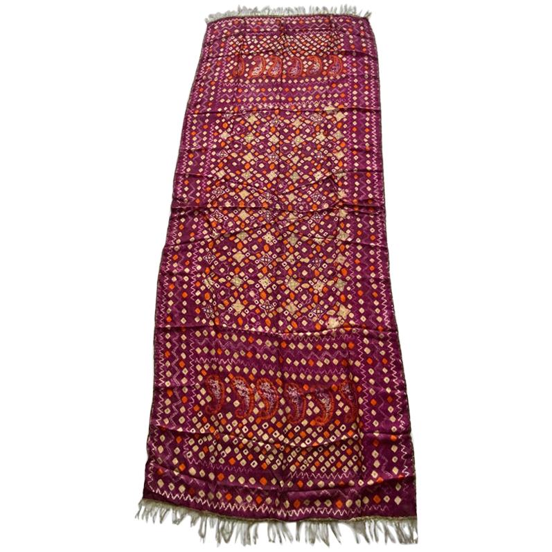 Textile de soie antique orange brûlé et violet en vente