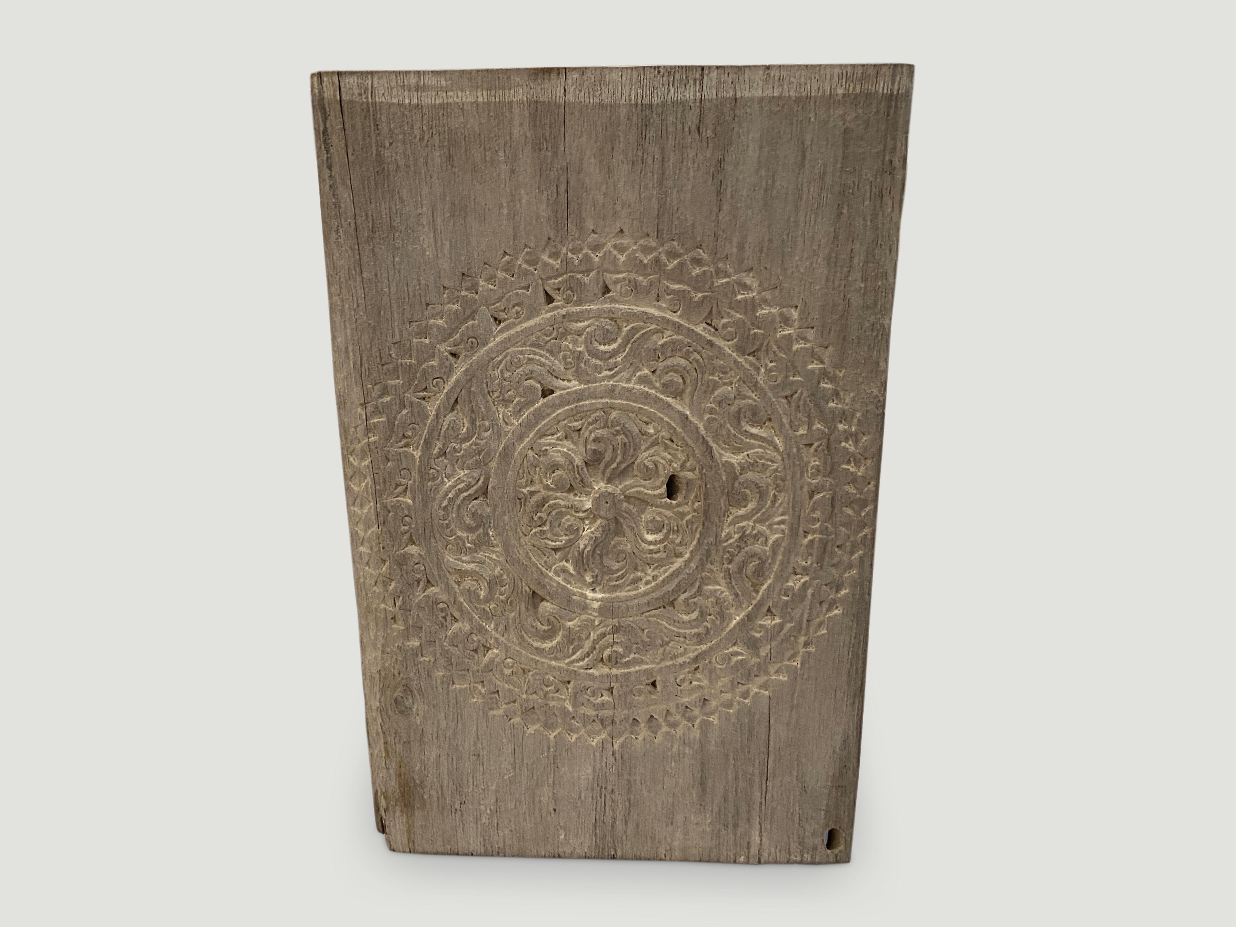 Primitive Andrianna Shamaris Antique Carved Teak Wood Panel For Sale