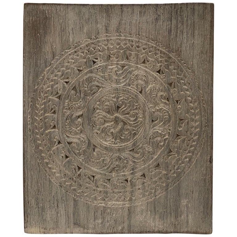 Andrianna Shamaris Antique Carved Teak Wood Panel For Sale