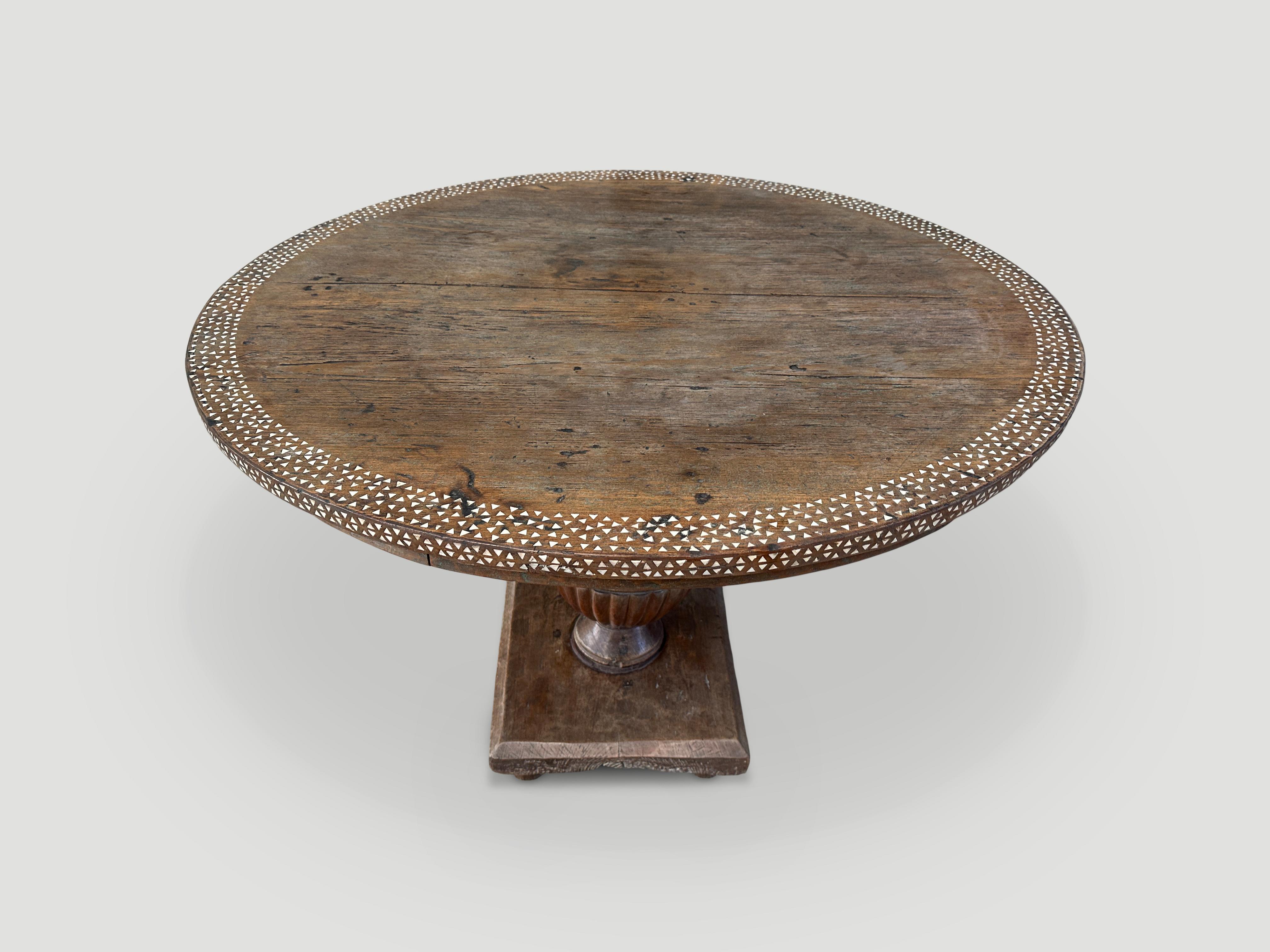 Mid-20th Century Andrianna Shamaris Antique Colonial Teak Wood Round Table with Shell Inlay