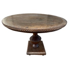 Andrianna Shamaris Antique Colonial Teak Wood Round Table with Shell Inlay