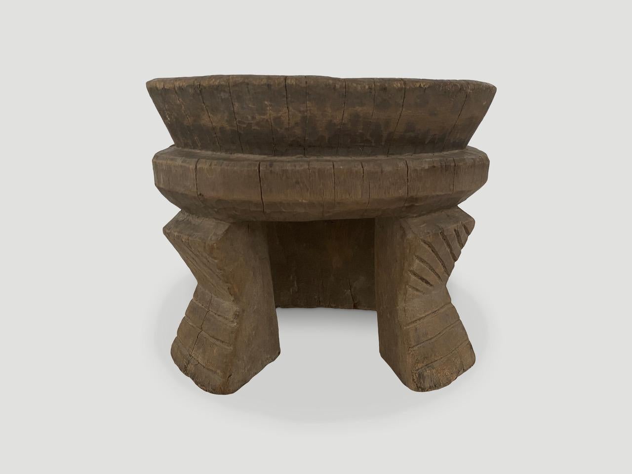 Tribal Andrianna Shamaris Antique Hand Carved African Side Table or Stool For Sale