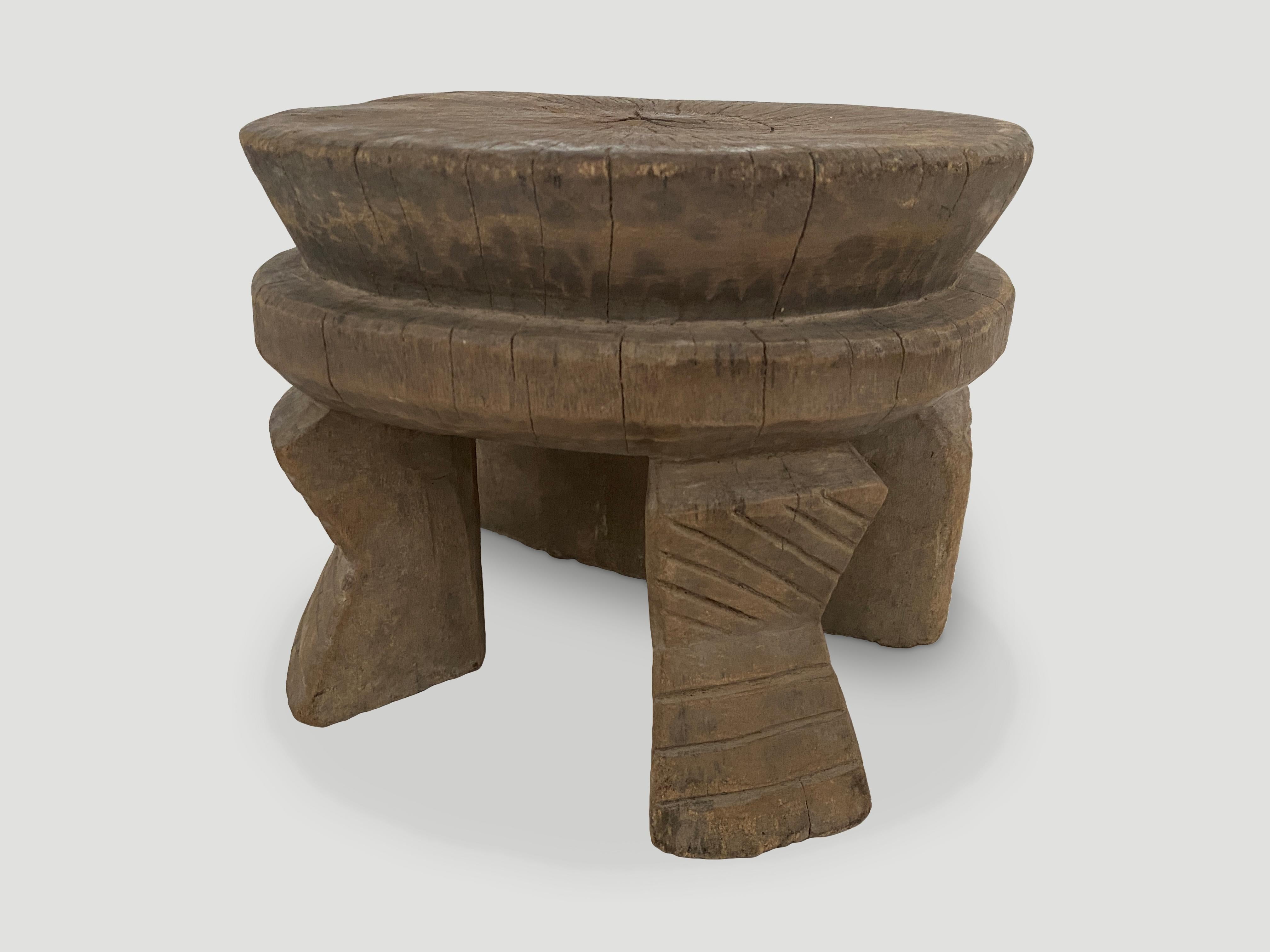 Early 20th Century Andrianna Shamaris Antique Hand Carved African Side Table or Stool For Sale