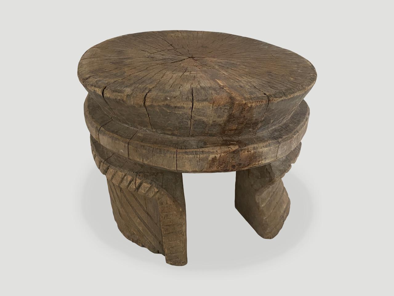 Wood Andrianna Shamaris Antique Hand Carved African Side Table or Stool For Sale