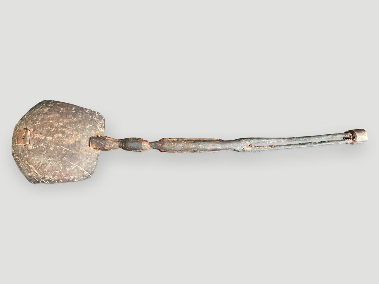 Tribal Andrianna Shamaris Antique Hand Carved Wood and Coconut Shell Ladle For Sale
