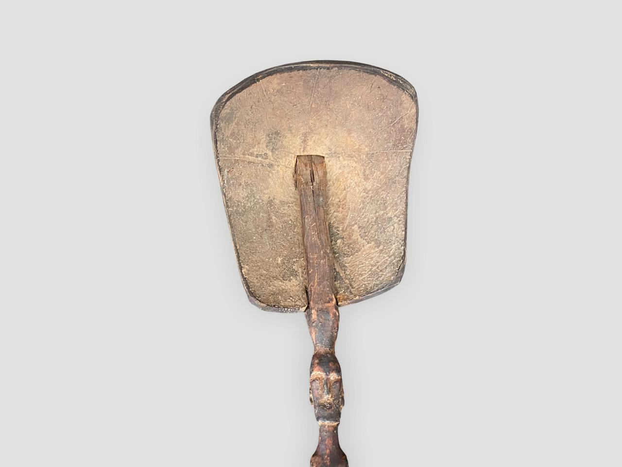 Andrianna Shamaris Antique Hand Carved Wood and Coconut Shell Ladle In Good Condition For Sale In New York, NY