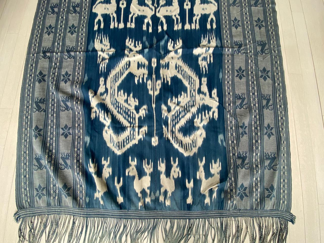 Indonesian Andrianna Shamaris Antique Indigo Hand Woven Cotton Large Ikat