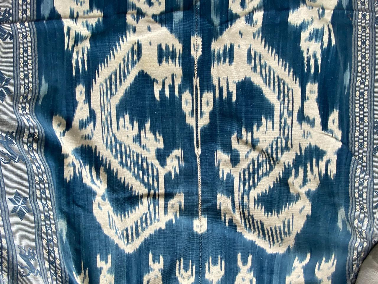 20th Century Andrianna Shamaris Antique Indigo Hand Woven Cotton Large Ikat