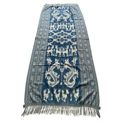 Andrianna Shamaris - Grand Ikat ancien en coton tissé à la main de couleur indigo, grand modèle