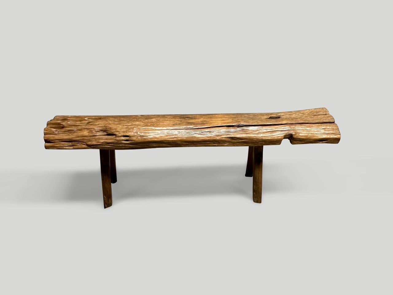Andrianna Shamaris Antique Log Style Teak Wood Bench In Excellent Condition For Sale In New York, NY