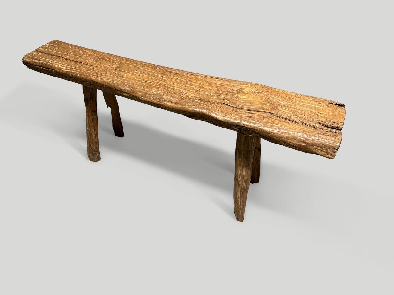 Andrianna Shamaris Antique Log Style Teak Wood Bench In Excellent Condition For Sale In New York, NY