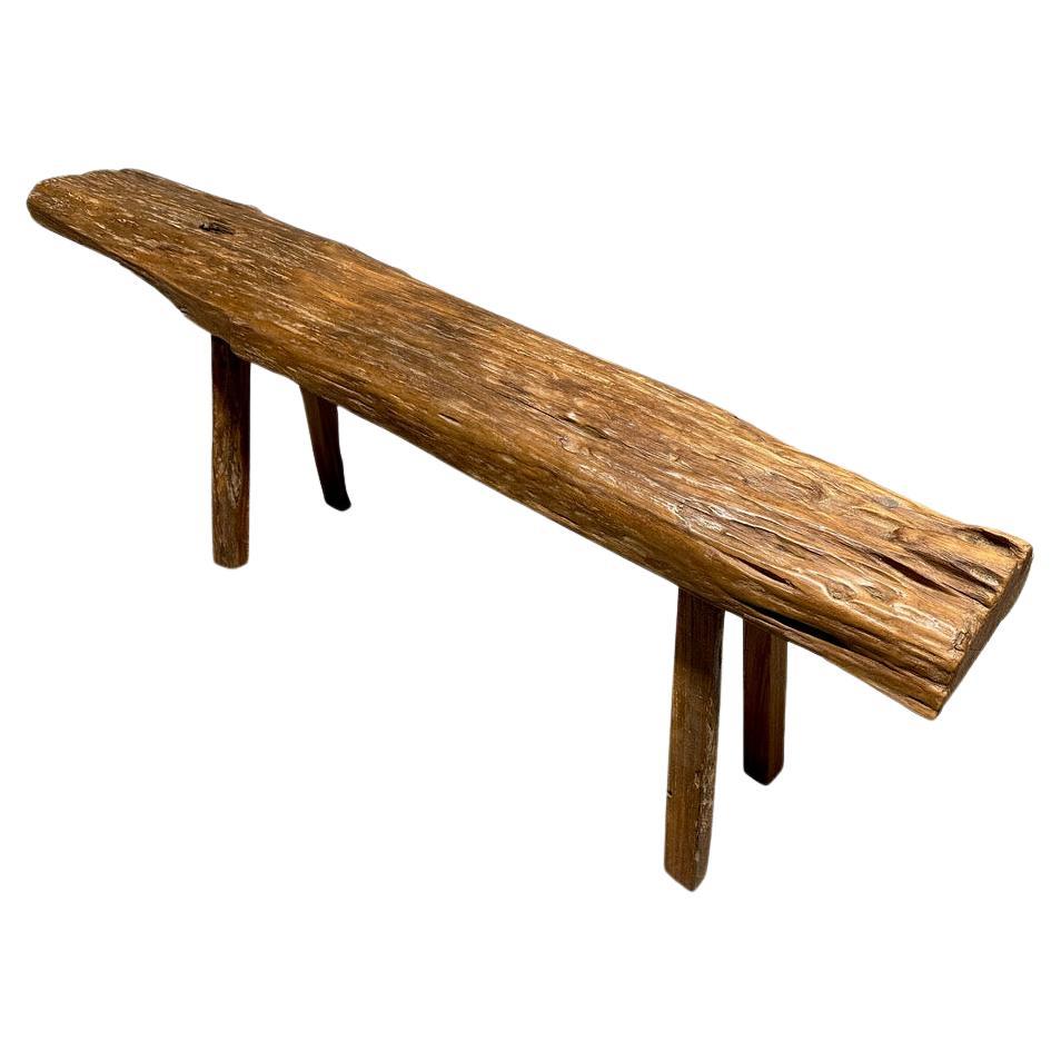 Andrianna Shamaris Antique Log Style Teak Wood Bench For Sale