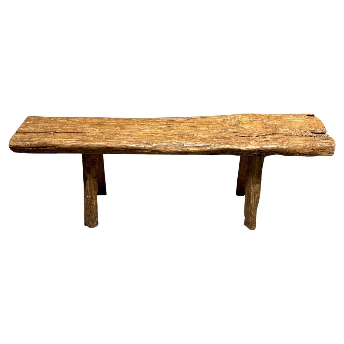 Andrianna Shamaris Antique Log Style Teak Wood Bench For Sale