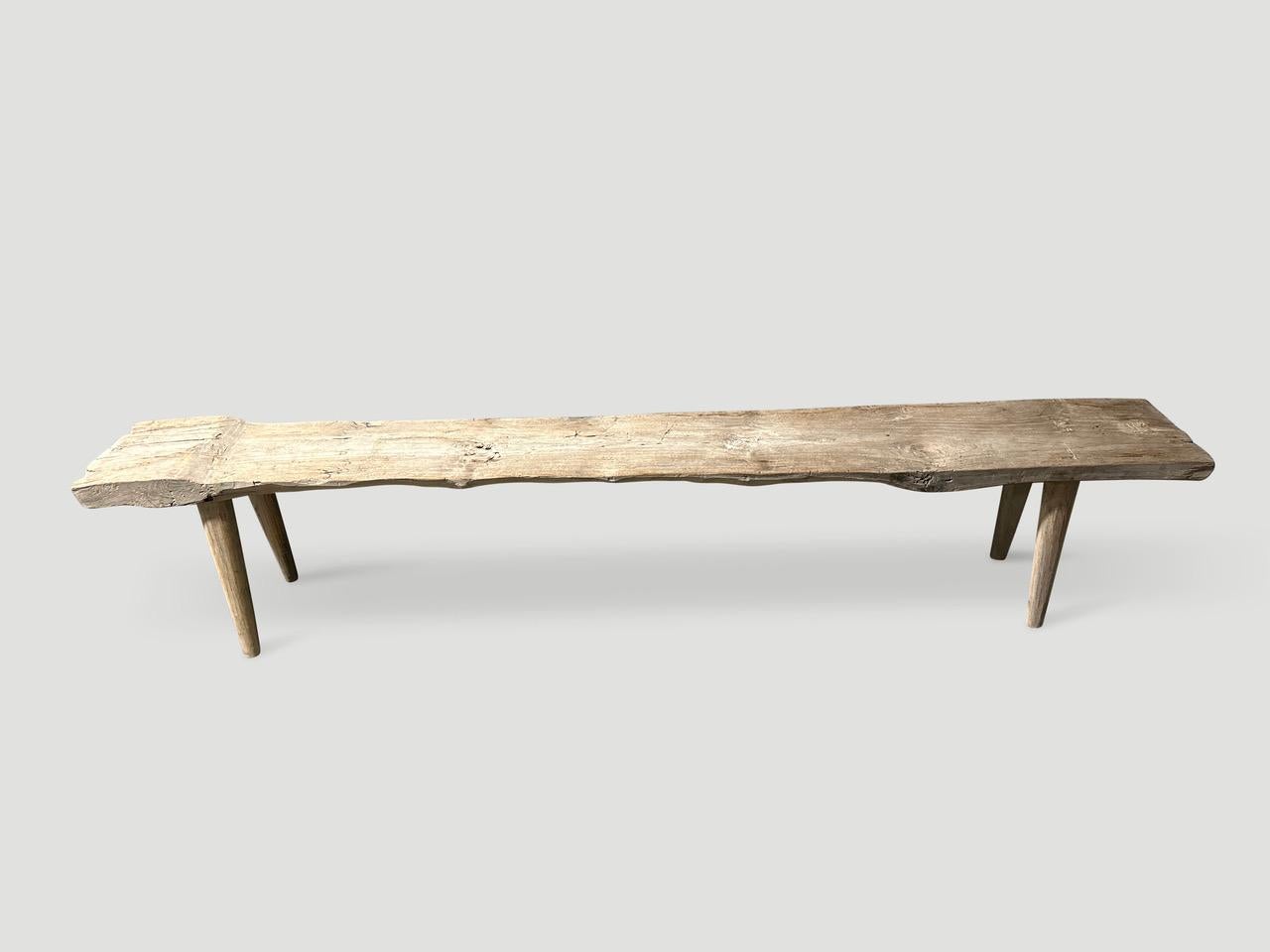 Organic Modern Andrianna Shamaris Antique Long Teak Wood Wabi Sabi Bench For Sale