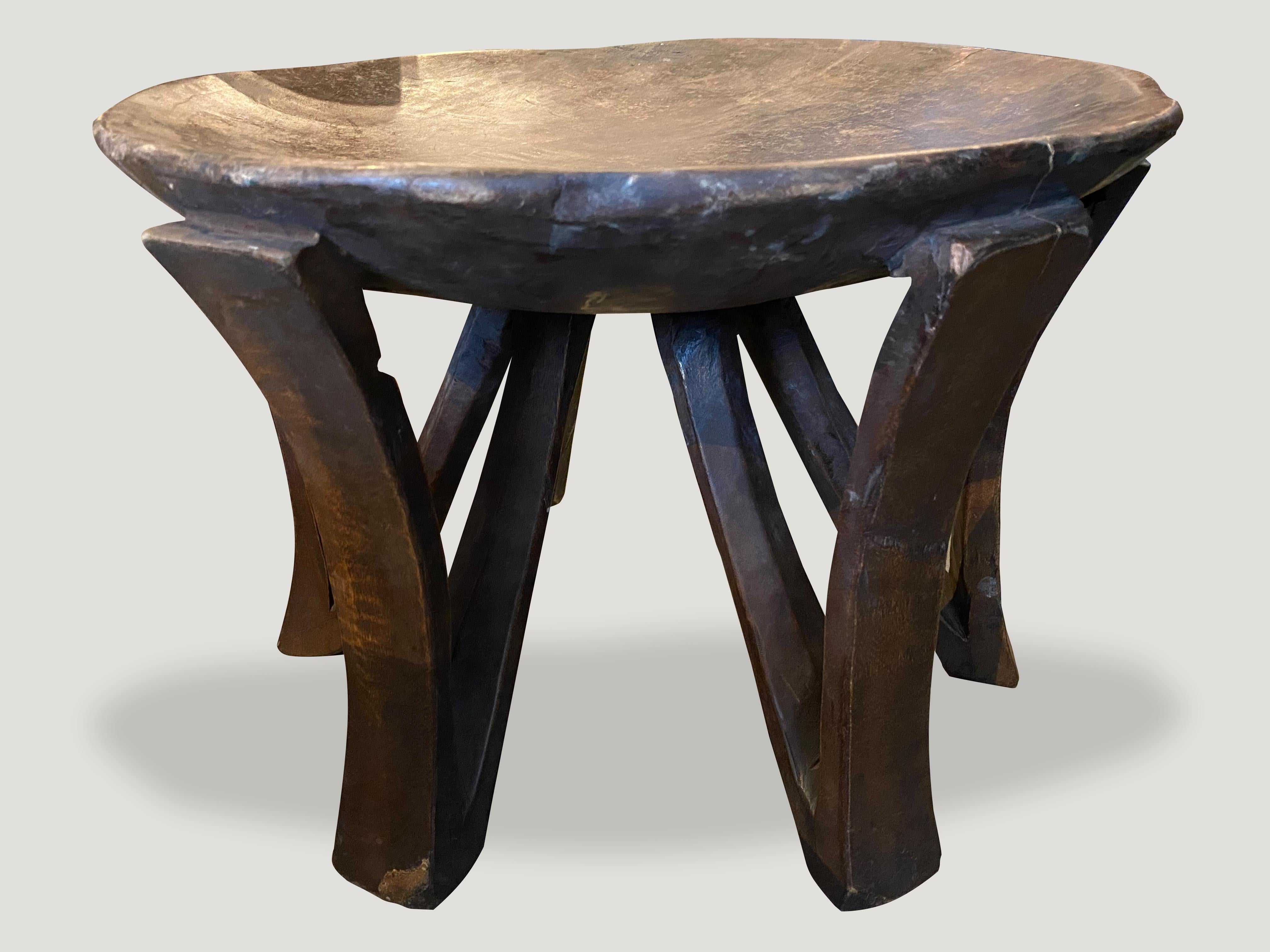 Tribal Andrianna Shamaris Antique Mahogany Wood African Sculptural Side Table or Bowl