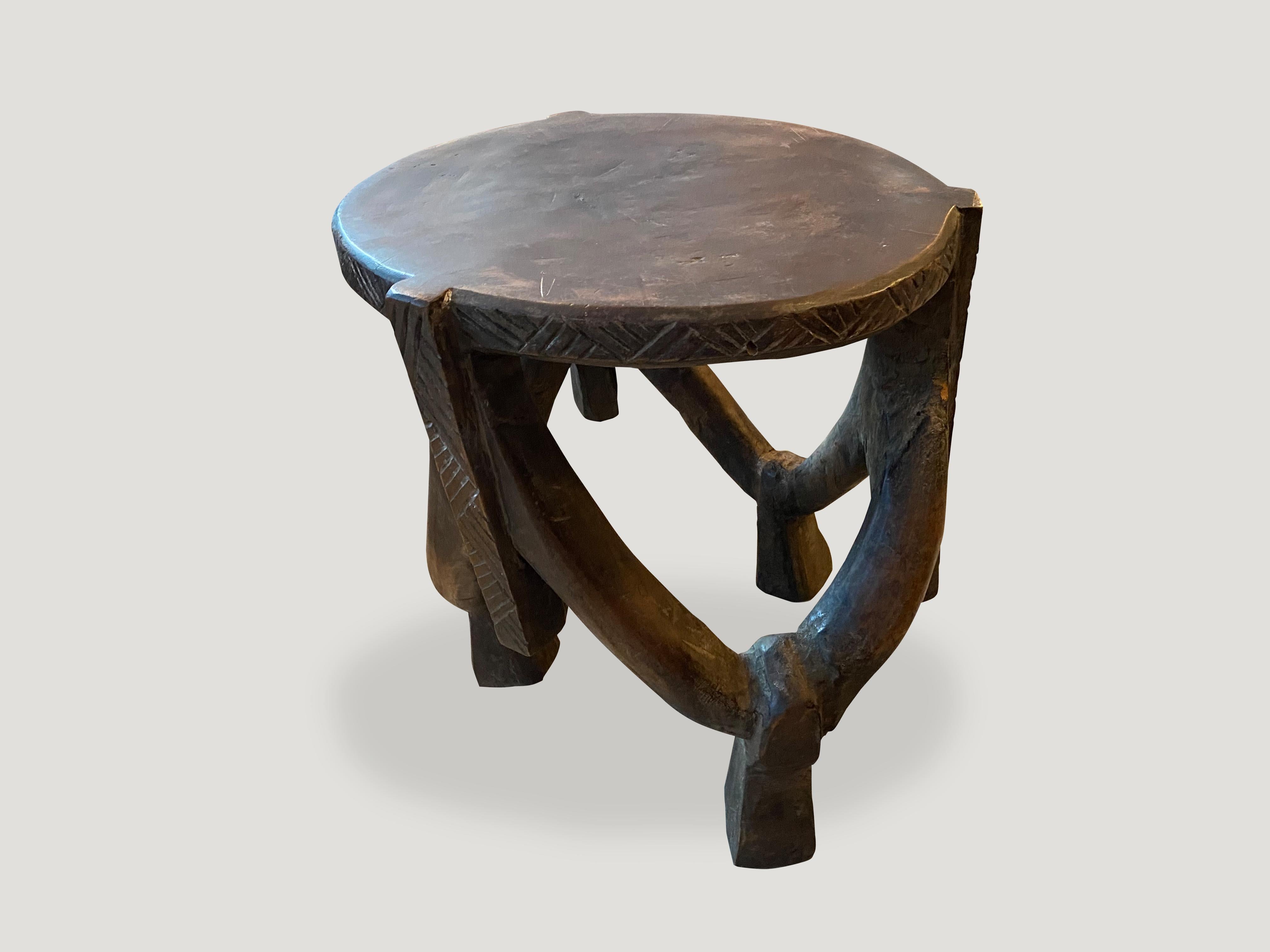 Andrianna Shamaris Antique Mahogany Wood African Sculptural Side Table or Stool In Excellent Condition In New York, NY