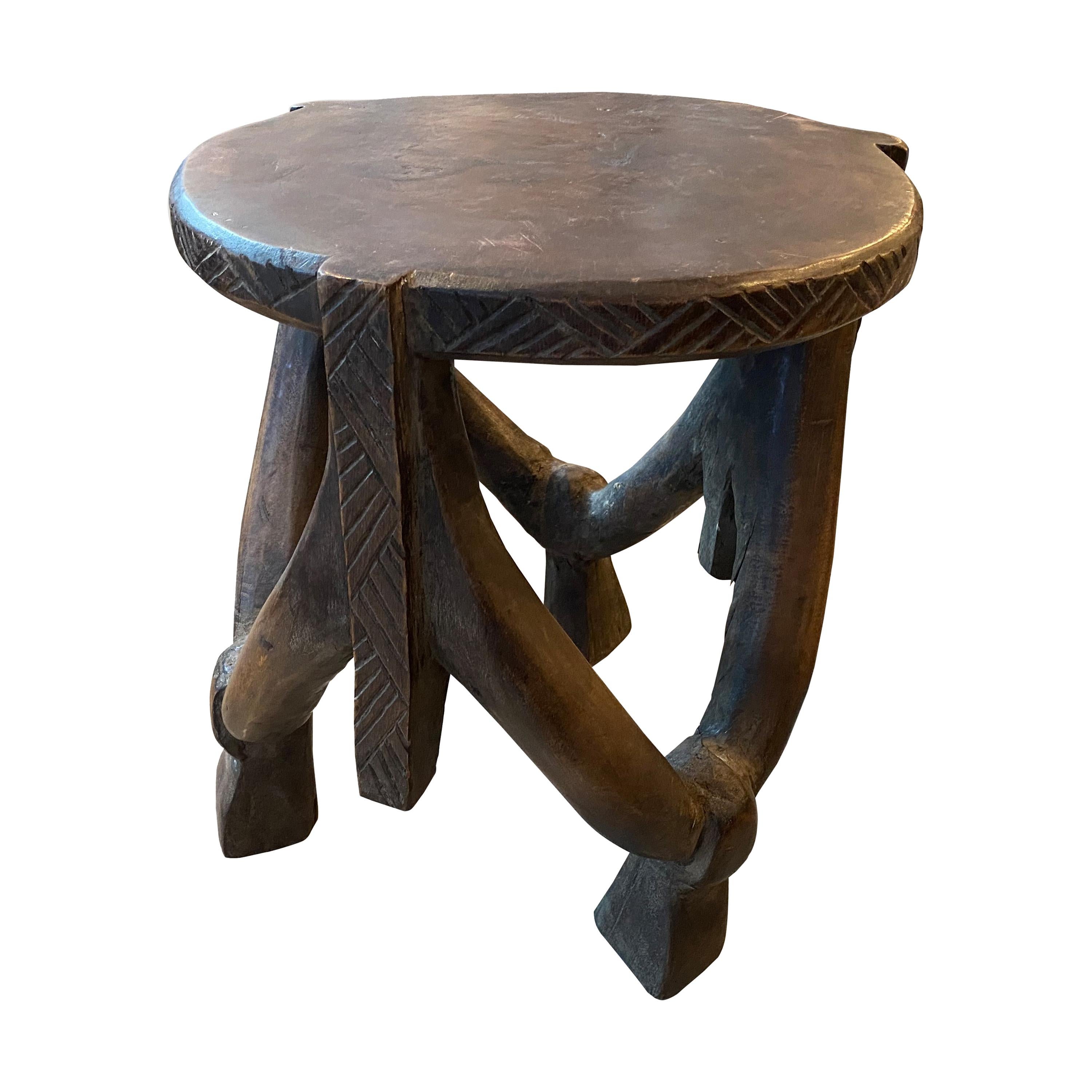 Andrianna Shamaris Antique Mahogany Wood African Sculptural Side Table or Stool