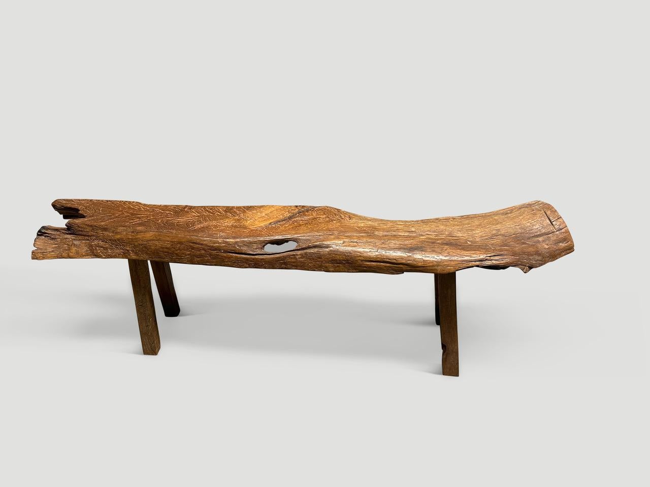 Organic Modern Andrianna Shamaris Antique Sculptural Teak Wood Bench For Sale