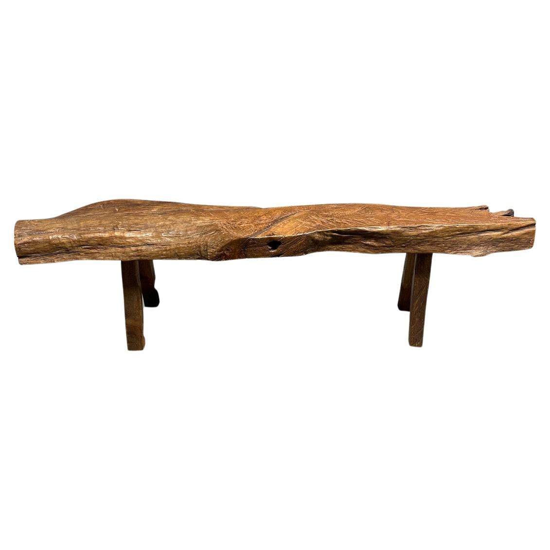Andrianna Shamaris Antique Sculptural Teak Wood Bench For Sale