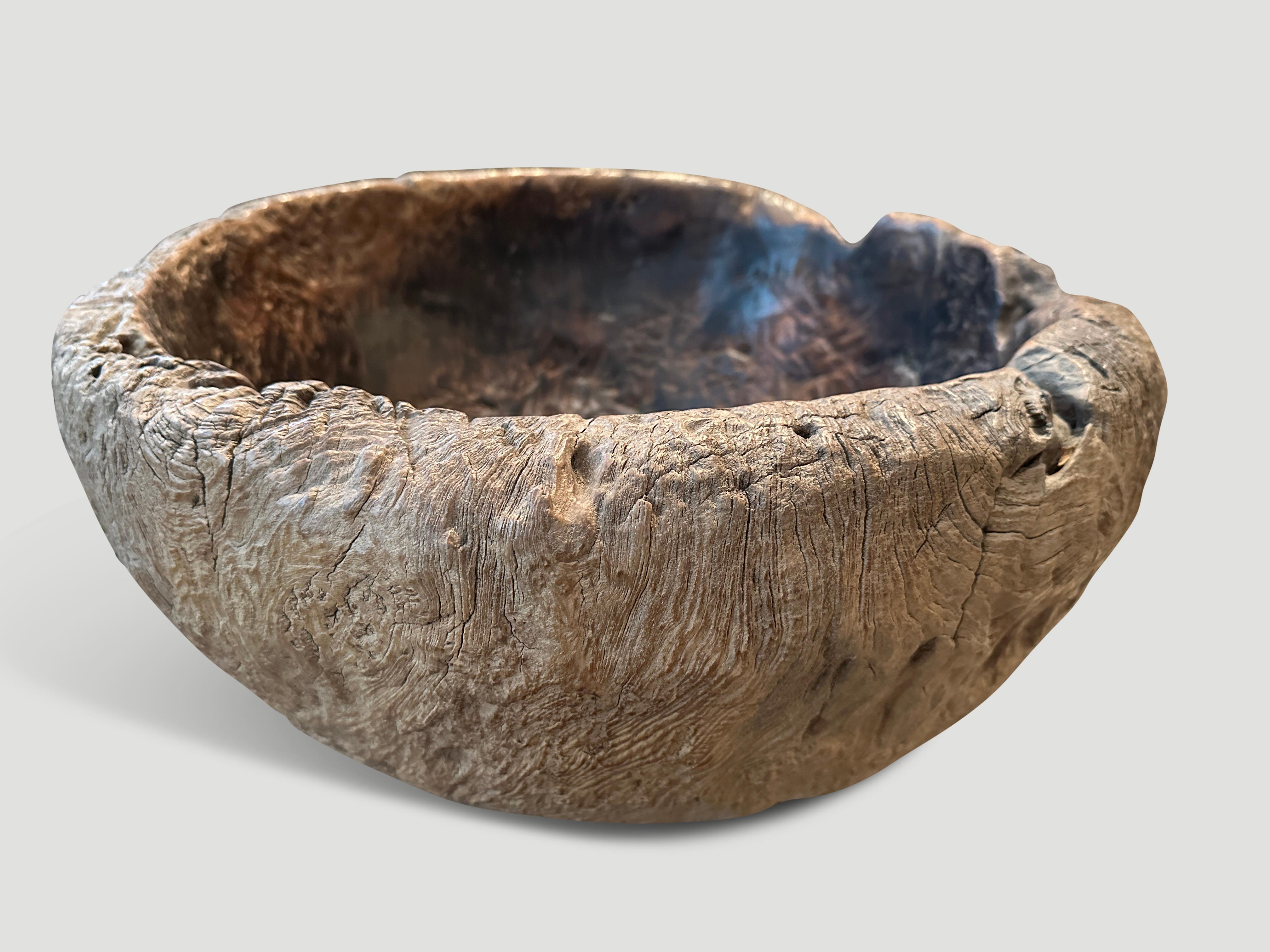 Primitive Andrianna Shamaris Antique Sculptural Teak Wood Bowl For Sale