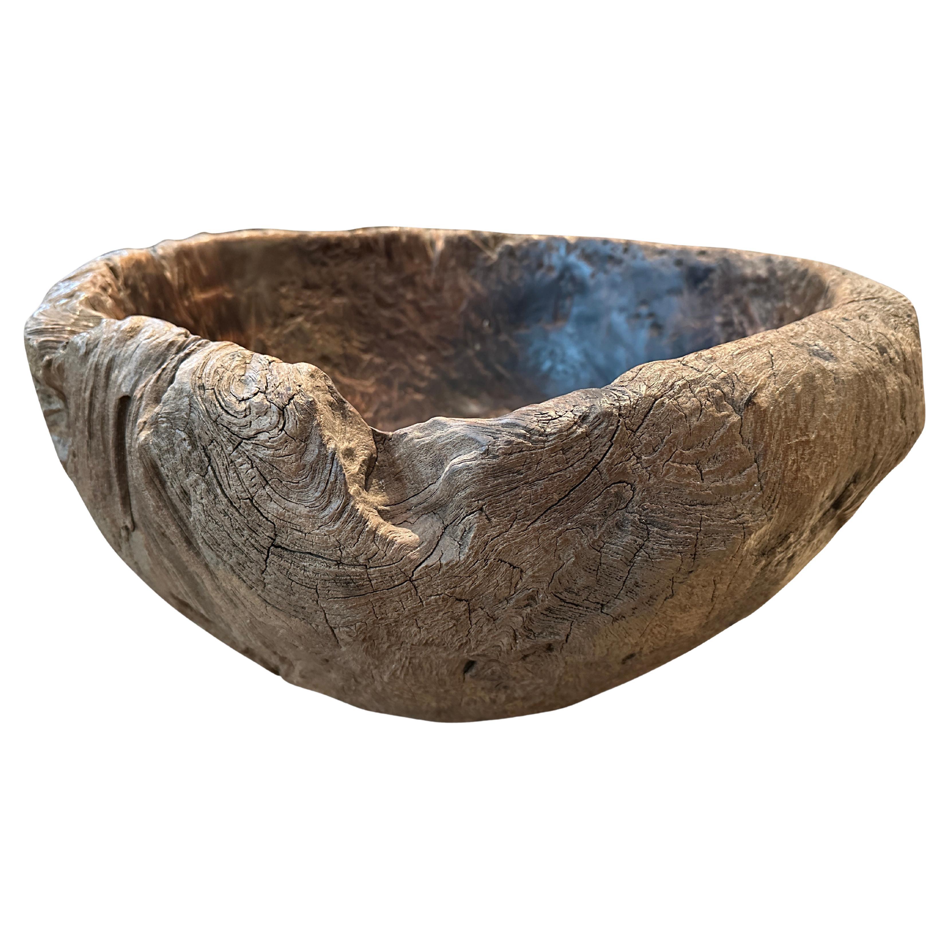 Andrianna Shamaris Antique Sculptural Teak Wood Bowl For Sale