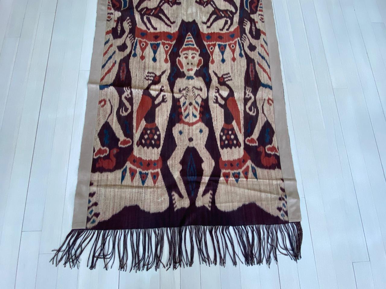 Tribal Andrianna Shamaris Antique Sumba Hinggi Hip Cloth with a Suede Border For Sale