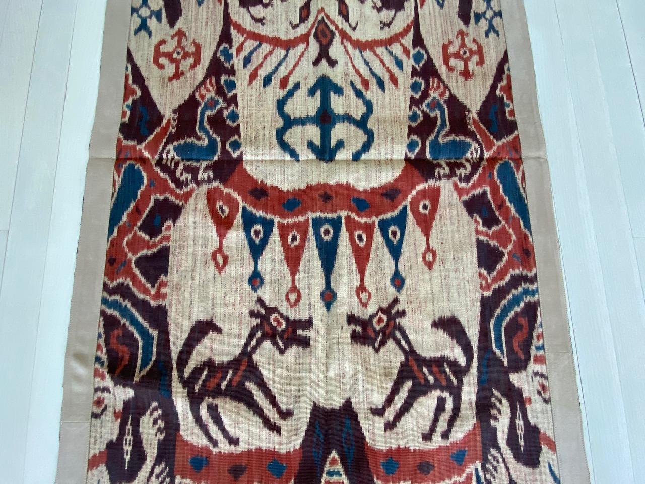 Indonesian Andrianna Shamaris Antique Sumba Hinggi Hip Cloth with a Suede Border For Sale