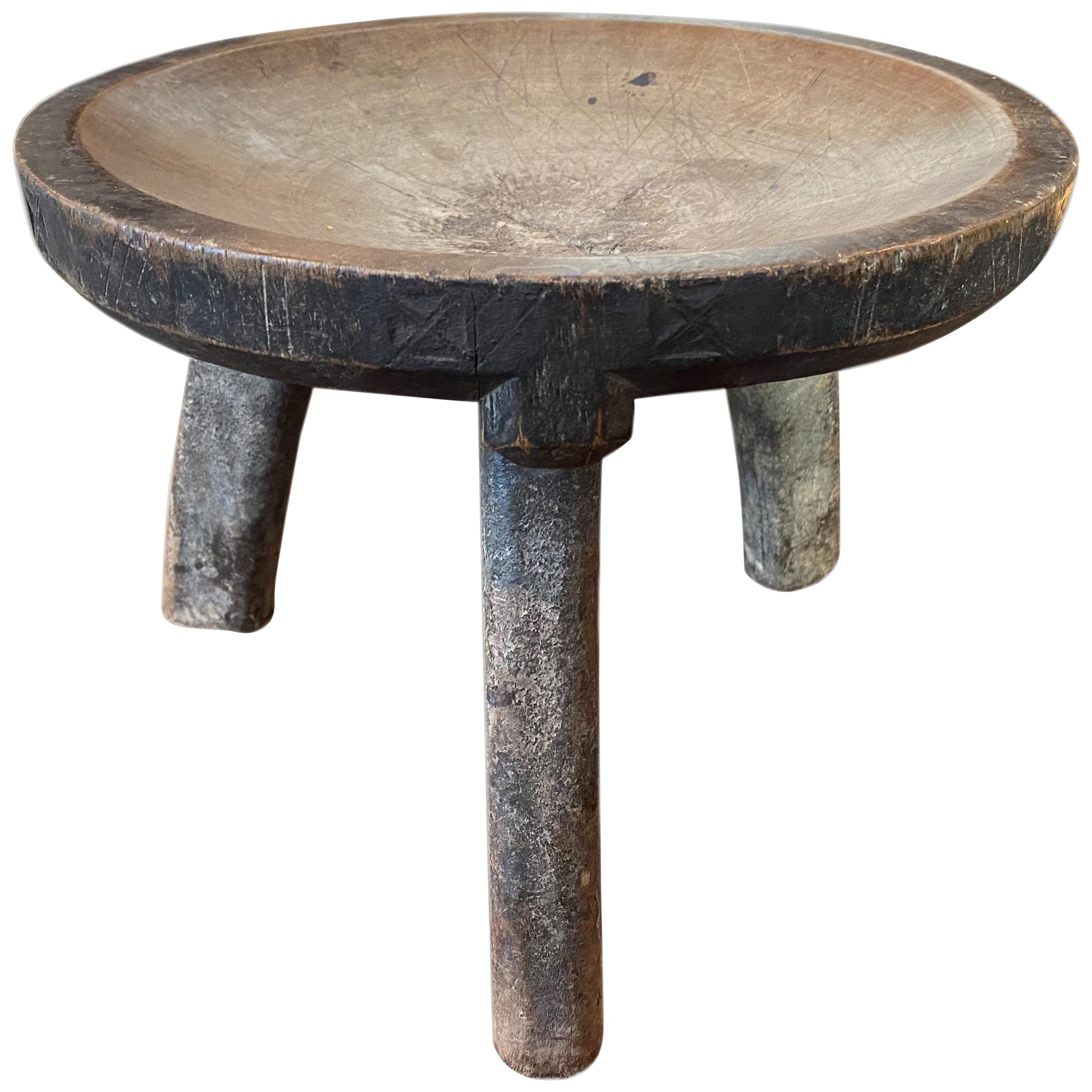 Andrianna Shamaris Antique Teak Wood African Stool, Side Table or Bowl