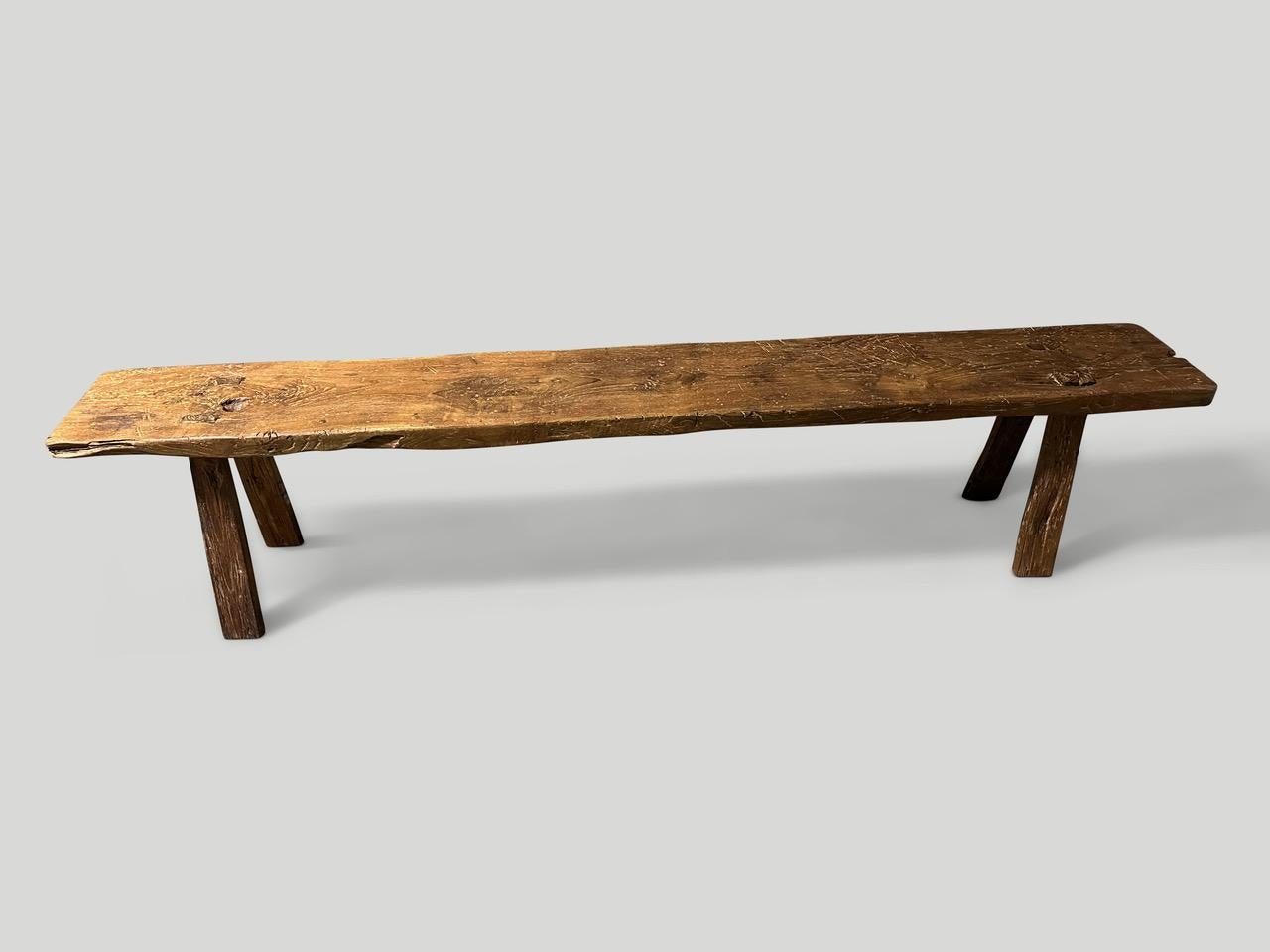 Organic Modern Andrianna Shamaris Antique Teak Wood Bench For Sale
