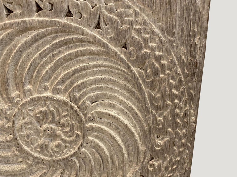 Andrianna Shamaris Antique Teak Wood Carved Panel For Sale at 1stdibs