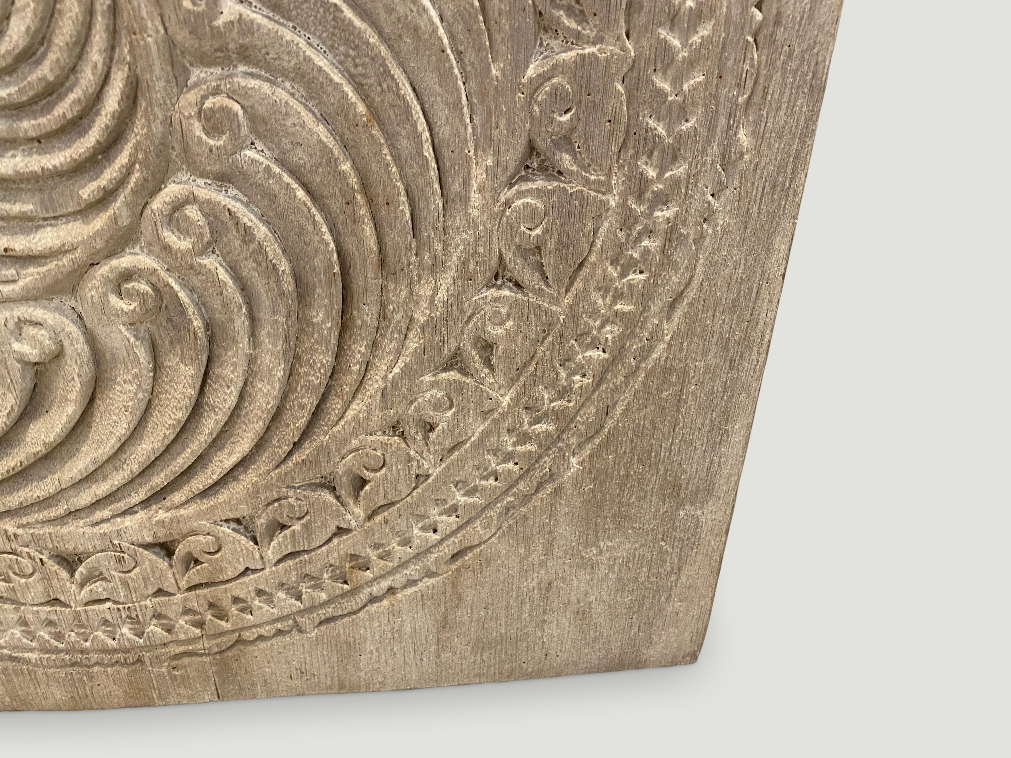 Primitive Andrianna Shamaris Antique Teak Wood Carved Panel For Sale