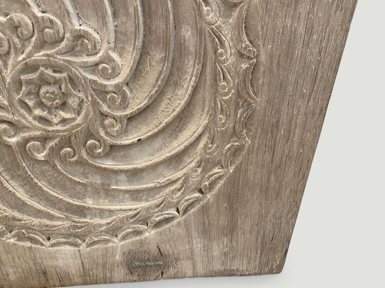 Primitive Andrianna Shamaris Antique Teak Wood Carved Panel For Sale