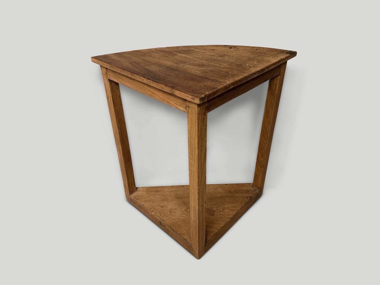 Andrianna Shamaris Antique Teak Wood Corner Table In Excellent Condition For Sale In New York, NY