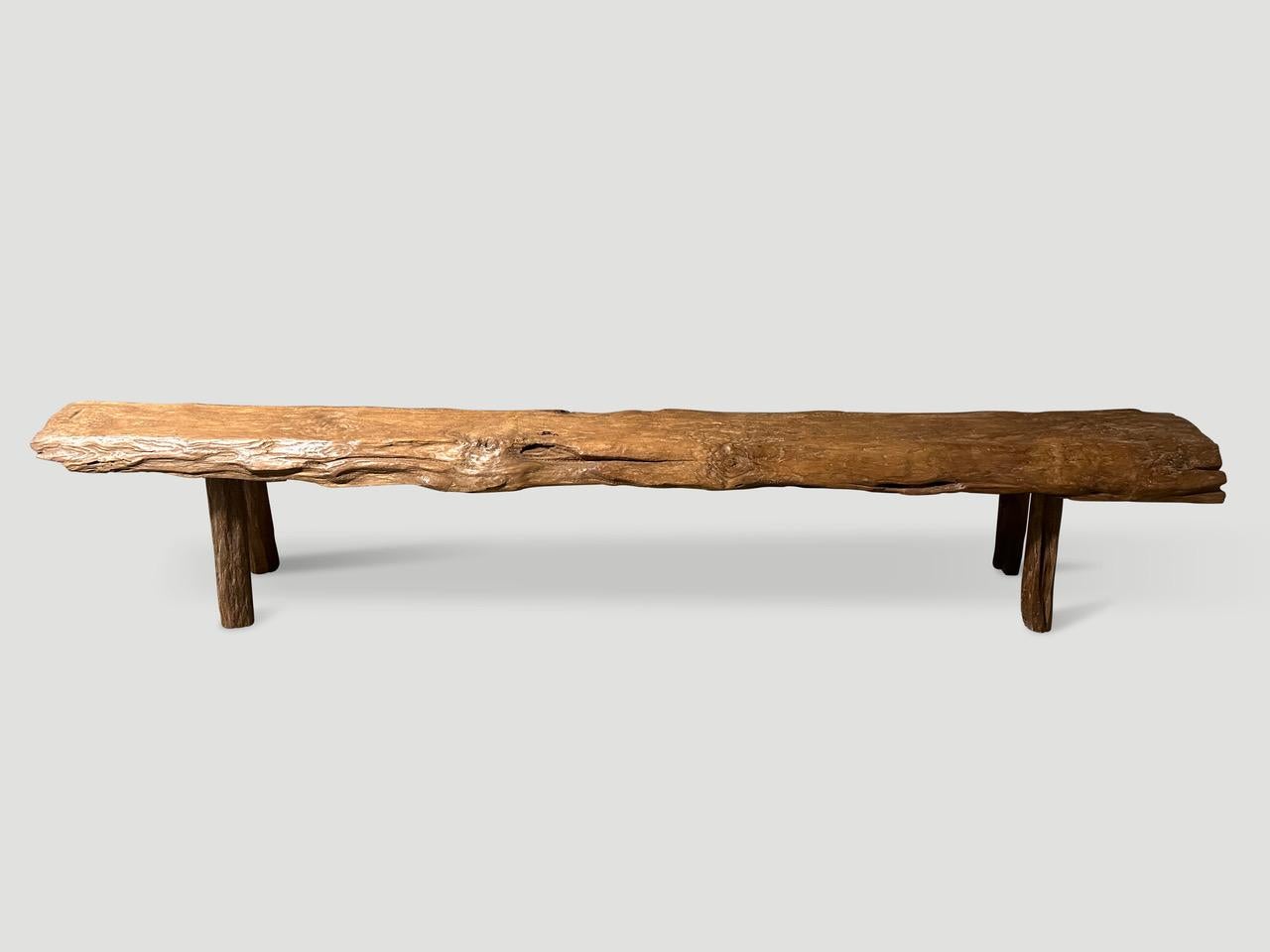 Organic Modern Andrianna Shamaris Antique Teak Wood Log Bench For Sale