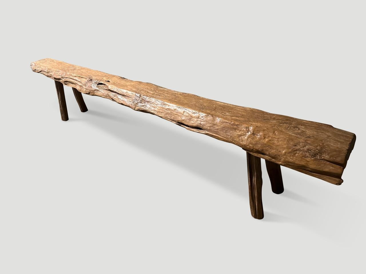 Andrianna Shamaris Antique Teak Wood Log Bench In Excellent Condition For Sale In New York, NY
